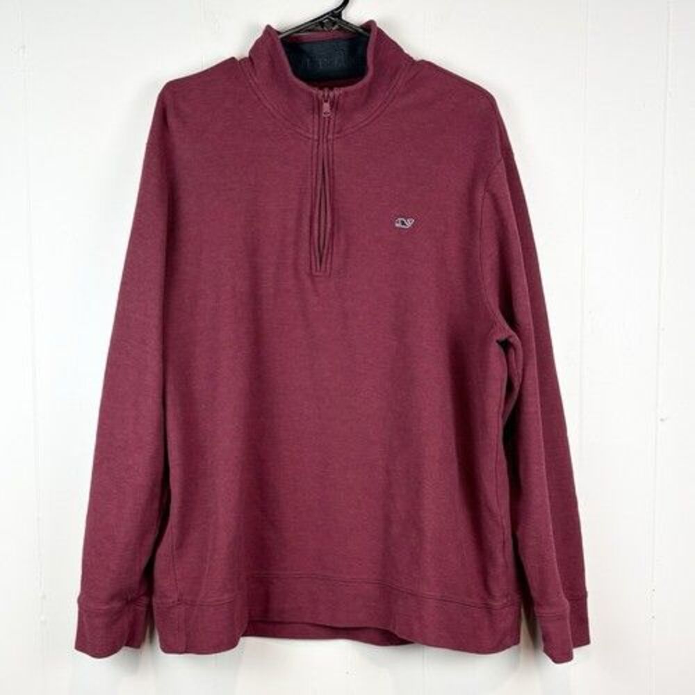 Vineyard Vines Men’s 1/4 Zip Sweater XL Burgundy Pima Cotton Mock Neck Fall